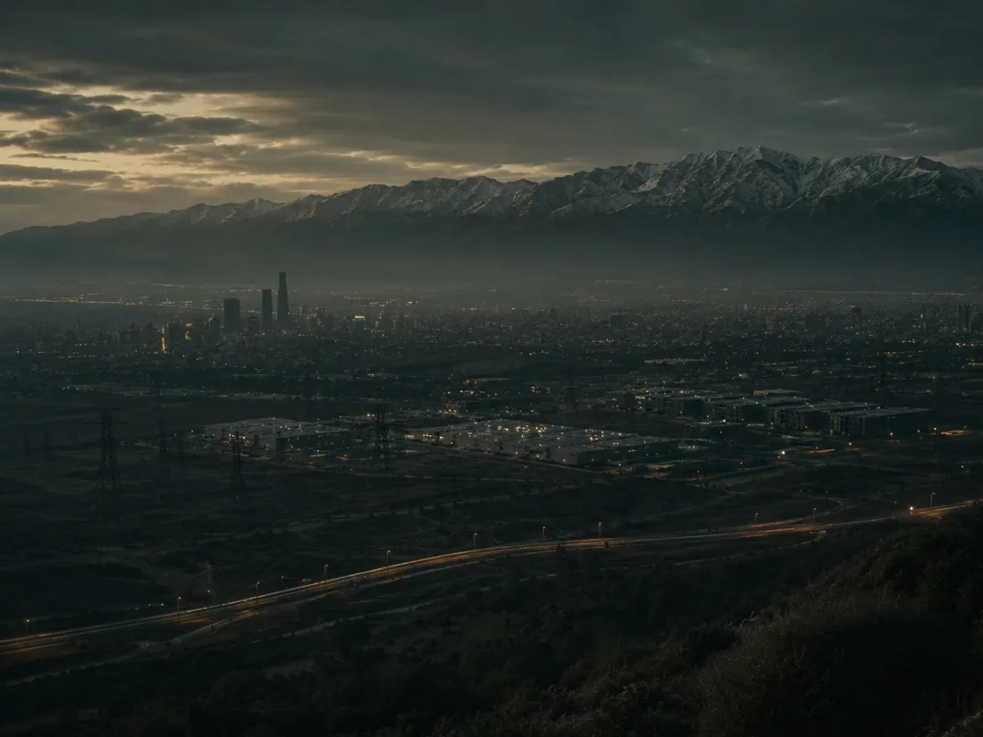 The Santiago skyline against the Andes at dusk