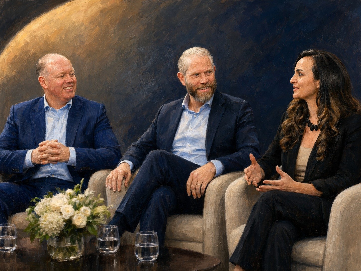 Three panelists on the Entelligencia studio set