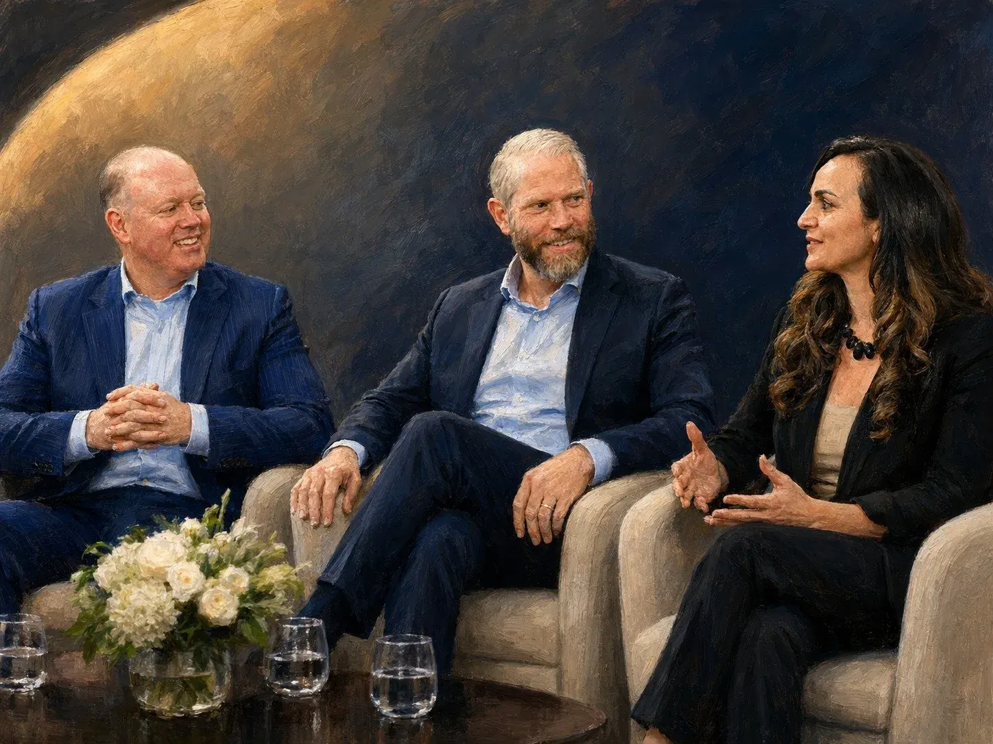 Three panelists on the Entelligencia studio set