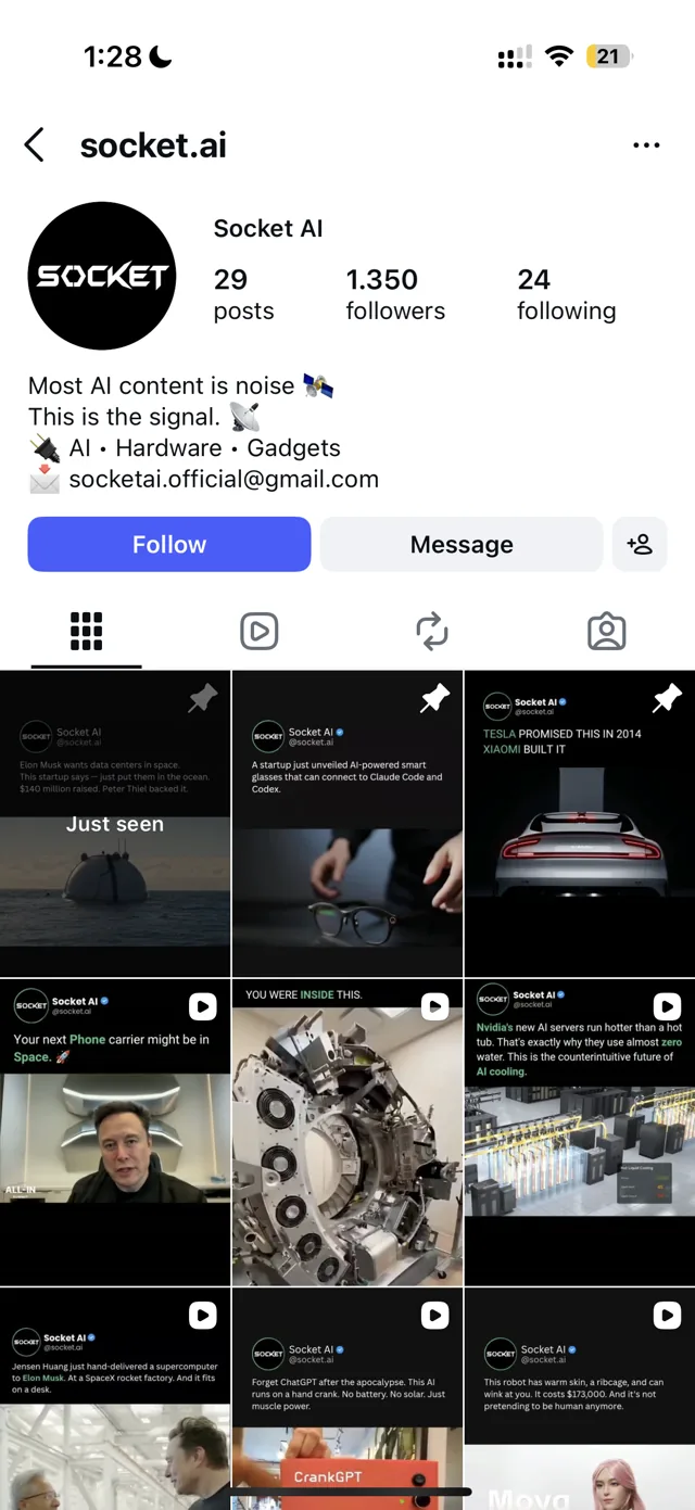 Instagram profile of an AI-content account